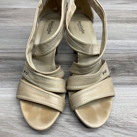 Nero Giardini Block Heels Strappy Beige Back Zip Women’s Shoes Size EU 38 US 7.5 - Picture 7 of 12